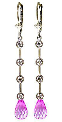 #ad 14K Solid White Gold Chandelier Diamonds Earrings withPink Topaz $571.09