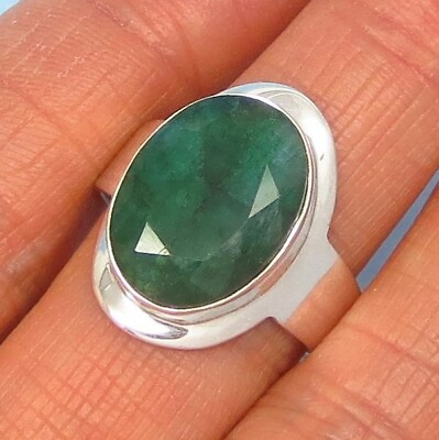 #ad Size 10 Natural Emerald Ring Sterling Silver Artisan 241236 $44.99