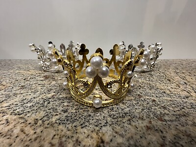 #ad 3 Small Crown Gold Silver Tiaras for Girls Crown Cake Topper for Decoration Part $16.99