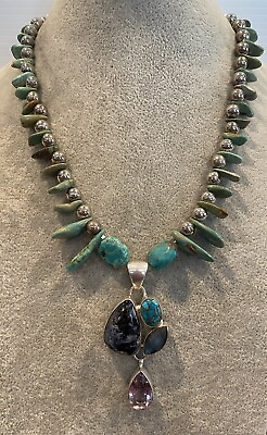 #ad Silver And Turquoise Pendant Necklace $300.00