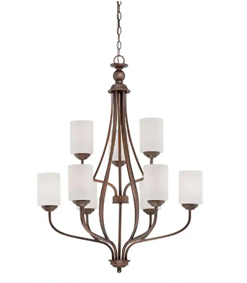 #ad 9 Light Brushed Pewter Chandelier with Etched White Glass 28in $215.95