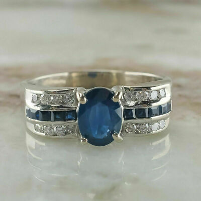 #ad Argentium Silver Blue Oval amp; White Cubic Zirconia Accents Wedding Unique Ring $127.19