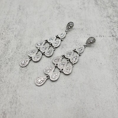 #ad Earrings Womens Crystal Teardrop Chandelier Silver Tone 3.25quot; Costume Jewelry $7.99