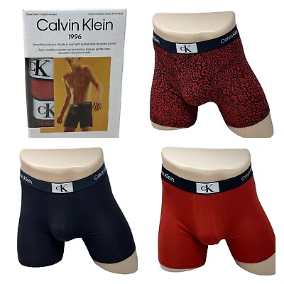 #ad Calvin Klein Boxer Brief 3 Pack Underwear Cotton Stretch Black Red Men NB3529911 $34.99