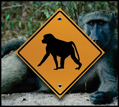 #ad Baboon Crossing Small Reflective Marker Unique Africa Decor Safari Trail $10.95