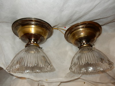 #ad Pr. Thin Ribbed Clear Beaded Glass Shades Simple Arts amp; Crafts Ceiling Fixtures $450.00