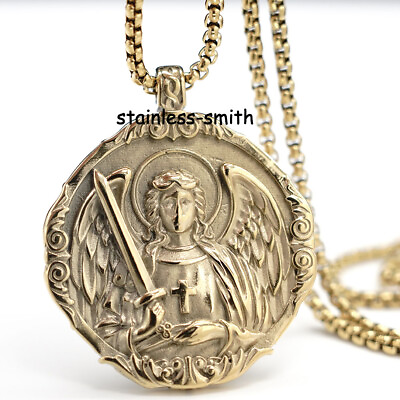 #ad New Mens Catholic Christian Saint St Michael Medal Medallion Pendant Necklace $18.99