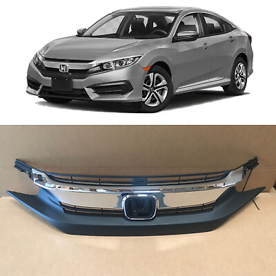 #ad Chrome Front Upper Bumper Replacement Grille for 2016 2017 2018 Honda Civic $86.99