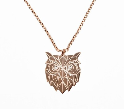 Premium OWL 18k Rose Gold Necklace Pendant over 925 Silver White topazes New $79.00