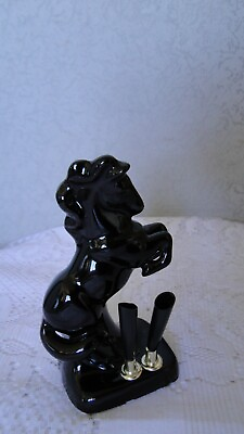 #ad Holder Pens Ceramic Black Brilliant With Figurine Horse With 2 Paws N350 $21.30