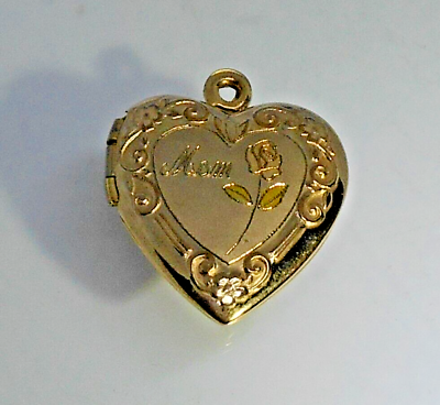 #ad Mom Heart Locket Pendant 14kt Multi tone Gold Filled Tru Kay Engraved Embossed $35.00
