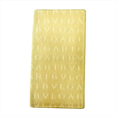 #ad BVLGARI Long billing logo mania beige canvas x leather Authentic USED C4379 $217.75