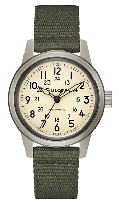#ad Bulova Military Vintage Stainless Steel Automatic Men#x27;s Watch 98A307 NWT $199.45