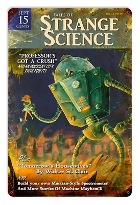 #ad Vintage Styled Metal Sign Strange Science Pulp Art Robot Mad Scientist $25.00