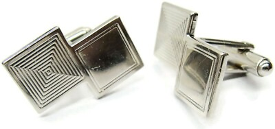 #ad Double Square Cufflinks Smooth Lined Silver Tone Tux Shirt Dress Suit Vintage $20.99