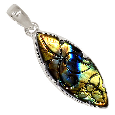 #ad Natural Carved Labradorite 925 Sterling Silver Pendant Jewelry ALLP 24678 $21.99
