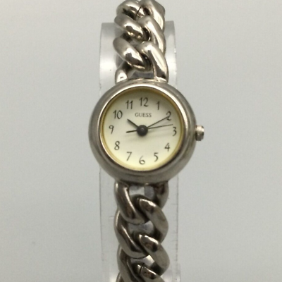 #ad Vintage Guess Watch Women Silver ToneCurb Chain Band New Battery 7.5quot; $22.49