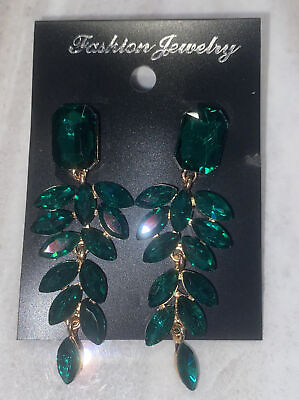 #ad Fashion Bridal Hollow Rhinestone Eardrops Earrings Alloy Women Emerald Green $6.99