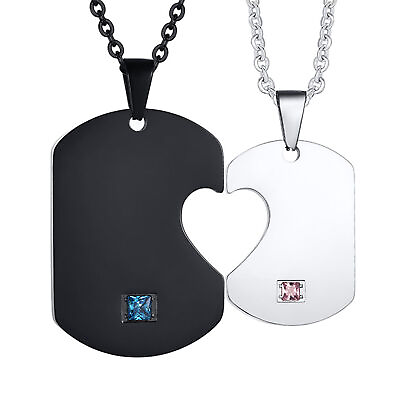 #ad 2pcs Stainless Steel His and Hers Heart Matching Couple Necklace For Lovers $12.89