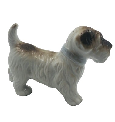 #ad Porcelain Scottie Schnauzer brown white standing dog figurine Japan $14.21