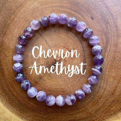 #ad Natural Amethyst Stone Beaded Bracelet Purple Crystal Gemstone Stretch Bracelet $11.90