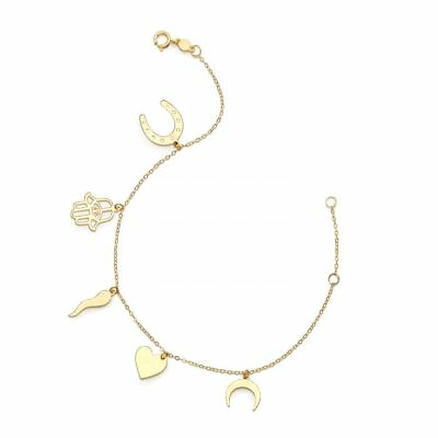 #ad 7quot; Extendable Trend Charm Dangle Bracelet Real 14K Yellow Gold 1.3gr $142.99