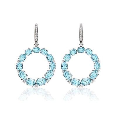 #ad Diamond Earring Natural Diamond 925 Sterling Silver Blue Topaz Earring Jewelry $199.00