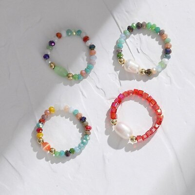 #ad Fashion Boho Pearl Colorful Summer Beaded Ring Adjustable Women Jewelry Gifts C $1.69