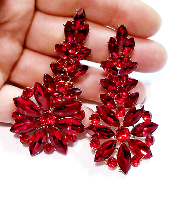 #ad Rhinestone Chandelier Earrings Crystal 2.9 inch Red $37.39