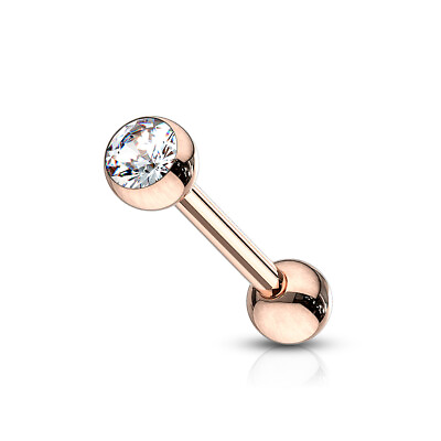 #ad 1 Pc Rose Gold Plated 6mm Clear Press Fit CZ Ball Barbell Tongue Ring 14g $8.95