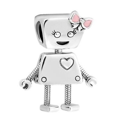 #ad NWT Authentic Pandora Silver Charm Bella Bot Pink Enamel Bow Robot #797141EN160 $34.99