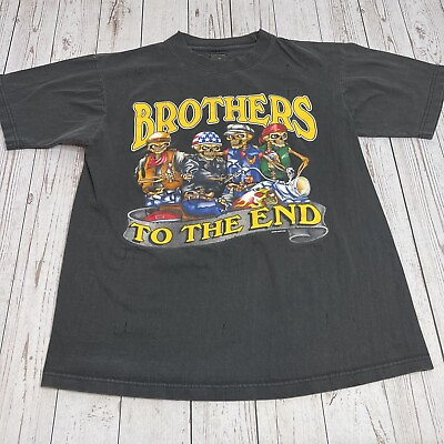 #ad Vintage Brothers to the End T Shirt Motorcycle Biker Mens Medium Black Fade $18.95