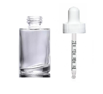 #ad 1 Oz Clear Cylinder Glass Bottle w White Calibrated Bullnose Dropper 120 PK $110.80