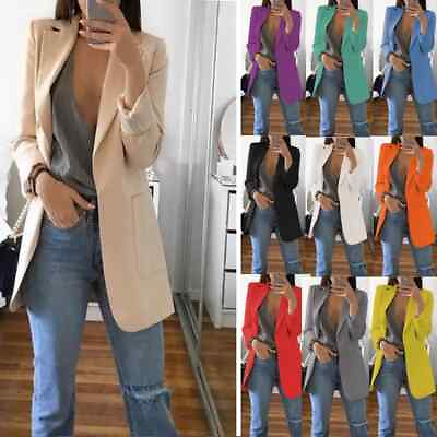 #ad Blazer Women#x27;s Jacket Suit Coat Relaxed Oversized Women Long Cardigan *20% OFF* $23.99