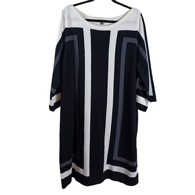 #ad NWT Roz And Ali Sweater Dress Striped Spring Casual Black White Plus Size 2X $19.99