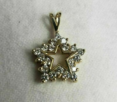 #ad Diamond 18K Yellow Gold Finish Diamond Star Pendant Charm Necklace Round Cut $45.00