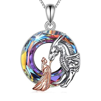 #ad Exquisite charm Blue Crystal Fashion Princess and Dragon Pendant with gift box $15.99