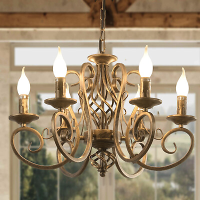 #ad 6 Lights Candle Wrought Iron Chandelier French Country Chandeliers For Kitchen $119.99