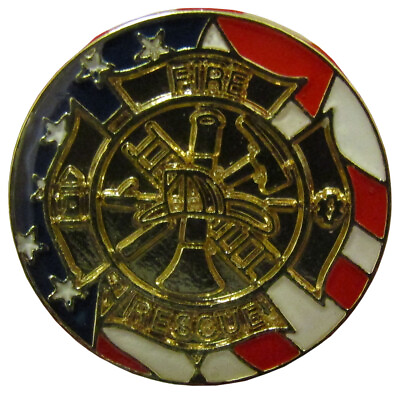 #ad Wholesale Pack of 50 Fire Rescue USA Flag Round Bike Hat Cap lapel Pin $108.88