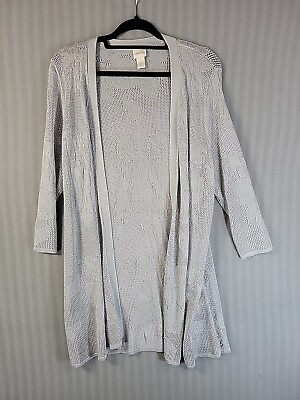 #ad Chicos Long Cardigan Crochet Knit Boho long Sleeve Sweater Size 2 Large silver $27.99