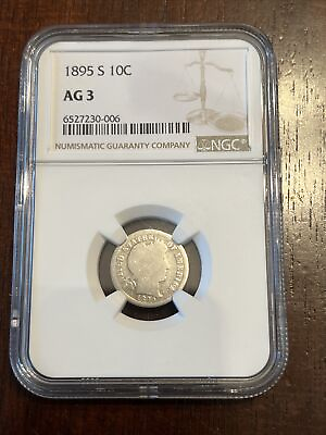 #ad 1895 S Barber Dime 10 C NGC Certified AG 3 US Silver Coin Dime Low Ball $199.95