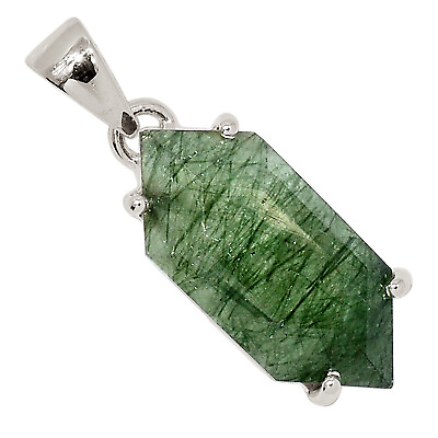 #ad Natural Green Rutile In Prehnite 925 Sterling Silver Pendant Jewelry ALLP 24326 $15.99