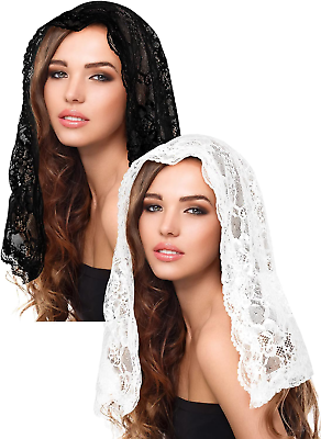 #ad 2 Pcs Lace Veils for Church Mantilla Catholic Veil Latin Mass Head Covering Veil $14.70