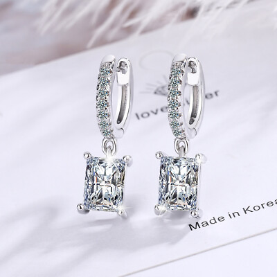 #ad 925 sterling Silver zircon dangle earrings crystal hoop huggie women jewelry $2.98