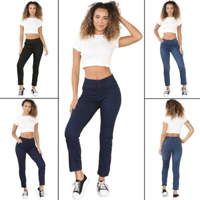 #ad Enzo Womens Elastic Jeans Ladies Wider Waist Denim Mid Rise Trousers Size 10 24 $20.92