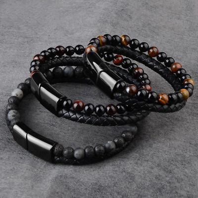 #ad Beads Double Layer Braided Leather Bracelets Men#x27;s Jewelry Charm Bangle Bracelet C $4.09