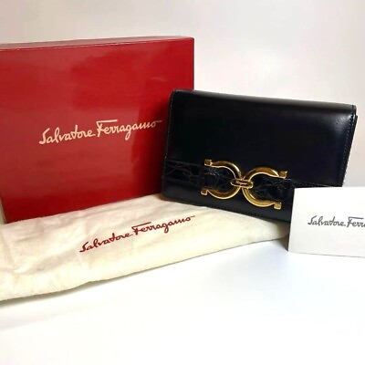 #ad Salvatore Ferragamo Chain Leather Mini Shoulder Bag Black Double Gancini $268.88