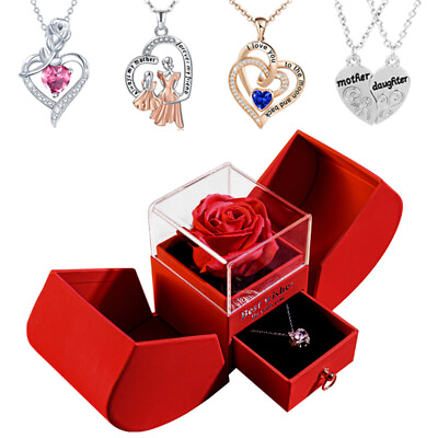 #ad Soap Rose Apple Jewelry Box W Heart Pendant Necklace Forever Flower Jewelry Gift $21.60