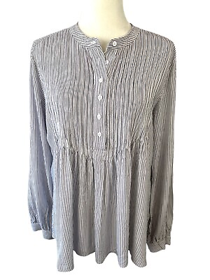 #ad Sundance Women’s Gray White Striped Pintuck Boho Peasant Tunic Top Rayon Size S $16.99