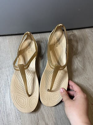 #ad CROCS SANDALS ICONIC COMFORT JELLY T STRAP ISABELLA BRONZE WOMEN’S SIZE 9 $28.00